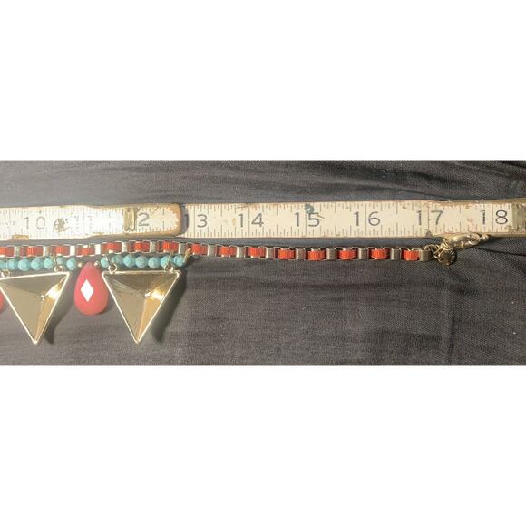 Couture Rhinestone Precious Gemstone Boho Geometric Bib Necklace 18" Zoe + Syd - Picture 6 of 7